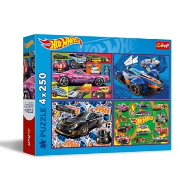 Afbeelding van Trefl 4 in 1 puzzel: Hot Wheels, raceauto&#039;s x 250 stukjes Vier puzzelset voor tieners