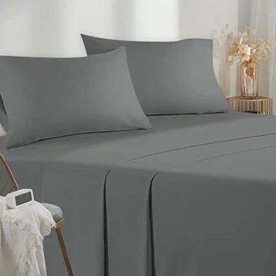 Afbeelding van Poligino Beddengoed, 160 x 190 200 cm, 4 delig, microvezel, hoeslaken, bedlaken voor tweepersoonsbed, 240 280 2 kussenslopen 50 80 donkergrijs