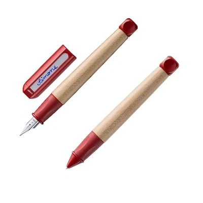 Afbeelding van Lamy abc 010 Leerpennenset esdoornhout antislip handvat rood stalen veer voor beginners met inktcartridge T 10 blauw en vulling M 44 1,4 mm B