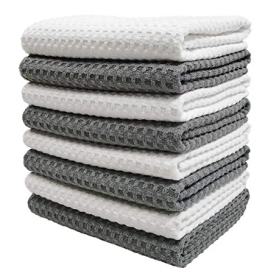 Afbeelding van POLYTE set van 8 keukendoeken premium kwaliteit microvezel, met wafelpatroon (40 x 71 cm, grijs, wit)