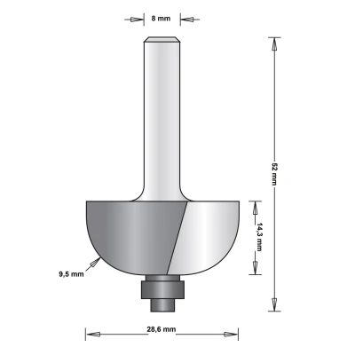 Afbeelding van Hitachi 8 mm holprofielfrees met onderlager 28.6 x 52 9mm