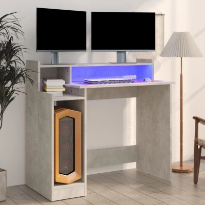 Afbeelding van Bureau met LED verlichting 97x45x90 cm bewerkt hout betongrijs