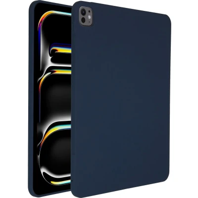 Afbeelding van Accezz Tablet Hoes Geschikt voor iPad Pro 13 (2024) M4 Liquid Silicone Backcover met penhouder Donkerblauw
