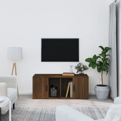 Afbeelding van Tv meubel 100x35x40 cm bewerkt hout bruin eikenkleur