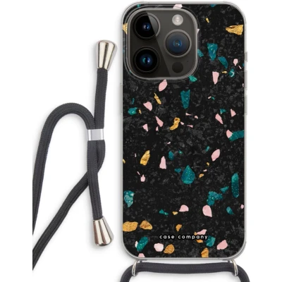 Afbeelding van Case Company® hoesje met Koord geschikt voor iPhone 14 Pro Terrazzo N10 Telefoonhoesje Zwart Extra Bescherming aan alle Kanten en Over de Schermrand
