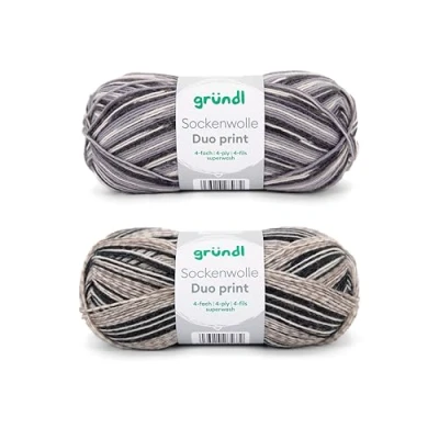Afbeelding van Gründl 2 x 100 g sokkenwol (75% scheerwol (Superwash), 25% polyamide) + handleiding (mogelijk niet beschikbaar in het Nederlands), grijs/lichtgrijs/zwart