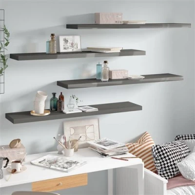Afbeelding van Wandschappen zwevend 4 st 120x23,5x3,8 cm MDF hoogglans grijs