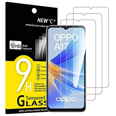 Afbeelding van NEW&#039;C 3 stuks gehard glas voor OPPO A17, displaybeschermfolie effectief tegen krassen zonder luchtbellen extreem robuust (0,33 mm HD ultra transparant) hardheid 9H