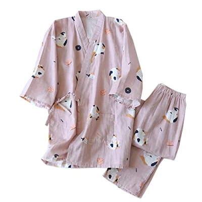 Afbeelding van OWLONLINE Japanse kimono pyjama voor dames, van puur katoen, L, Kleur 41 XL