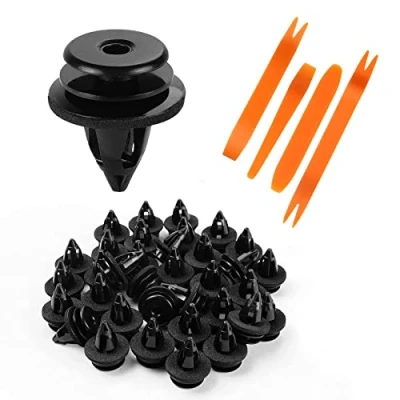 Afbeelding van URAQT Autobevestigingsclips, 50 stuks, universele voertuighouders, kunststof klinknagels, met 4 stuks gereedschap, carrosseriebevestiging, autobekleding, voor auto&#039;s, deurpanelen (zwart)