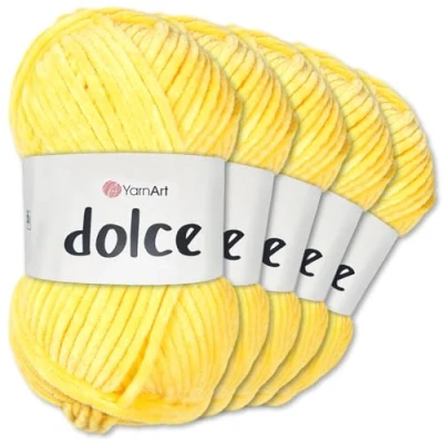 Afbeelding van Frida&#039;s Wollhaus YarnArt Dolce Chenillewol, 5 x 100 g, voor breien en haken, Amigurumi, 52 kleuren, 761 zonnegeel