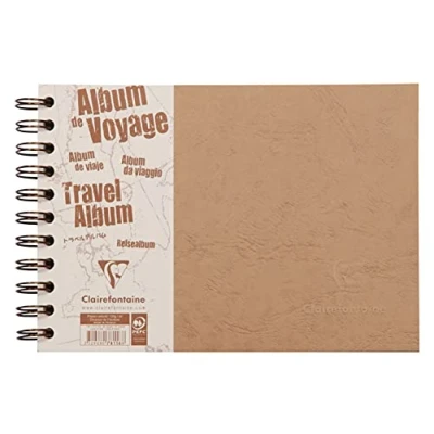 Afbeelding van Clairefontaine 78116C Collection Age Bag Reisalbum, spiraalbinding, tabak, A5, liggend formaat, 21 x 14,8 cm, 80 pagina&#039;s, wit papier, 120 g, gelinieerd + zwart korrelpapier, 160 glanzende