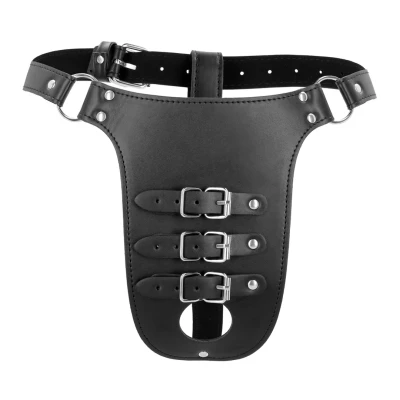 Afbeelding van PU Leather Chastity Belt with Straps Black