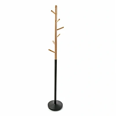 Afbeelding van Versa Holstebro Kapstok voor kleding, minimalistische stijl, met 6 haken of kleerhangers kleding tassen, afmetingen (h x b l) 180 28 cm, metaal en hout, kleur: zwart