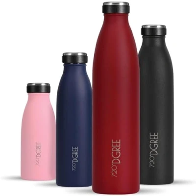 Afbeelding van 720DGREE Milkybottle roestvrijstalen drinkfles, 750 ml, rood, water isolatiefles, duurzame coating, perfect voor kinderen, sport, school, geïsoleerde premium kwaliteit