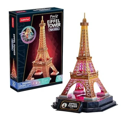 Afbeelding van 3D Puzzle Led Eiffeltoren puzzel cadeau voor kinderen van 8 jaar volwassenen en modellen paardrijden puzzels