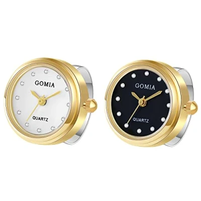 Afbeelding van JewelryWe Fancy vinger horloge zilver verguld verstelbare ring ronde wijzerplaat quartz ringen voor Moederdag, Goud
