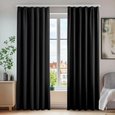 Afbeelding van Deconovo 2 gordijnen voor deuren, ondoorzichtig, keuken, raam, binnen, thermogordijn, plooiband, woonkamer, balkon, slaapkamer, meisjes, Halloween, zwart, 140 x 175 cm