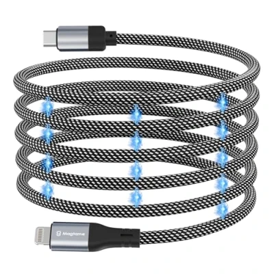 Afbeelding van Magtame Coiled Magnetische USB C naar Lightning kabel, 1 m, MFi gecertificeerd, snel opladen, gevlochten type voor iPhone 14, 13, 12, 11 Pro Max XR XS X 8 Plus SE