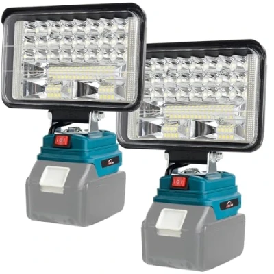 Afbeelding van AUTOJARE Draadloze led werklamp, 5 inch, voor Makita 18 V, 60 W, 5200 lm, draagbare projector, 2 helderheidsniveaus, bouwlamp met USB ladingen (2 stuks, geen batterij)