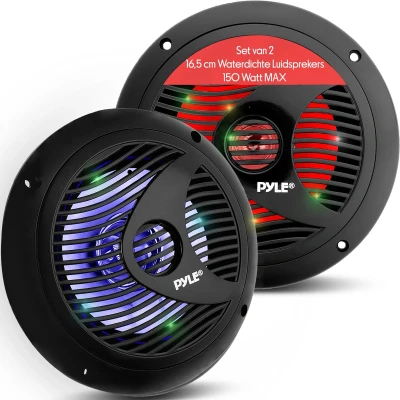 Afbeelding van Pyle Marine Luidsprekers Buitenluidsprekers Waterdicht en Weerbestendig Speakers voor Boten met Ingebouwde LED Verlichting 150 Watt 1 Paar Zwart
