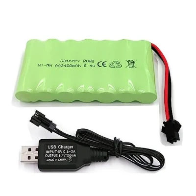 Afbeelding van Yangers Oplaadbare 8,4 V 2400 mAh NI MH Batterij Pack SM 2 P Vrouwelijke Connector met USB lader Set voor RC Car Off Road Truck Jumper Toys..
