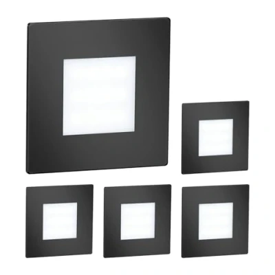 Afbeelding van ledscom.de LED trapverlichting / FEX voor binnen en buiten, vierkant, zwart, 85x85mm, koud wit, 5 stuks