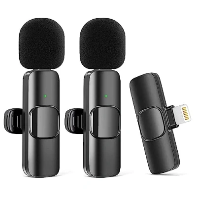 Afbeelding van Kinizuxi Set van 2 draadloze microfoons voor iPhone en iPad, clip on microfoon video opname, pc/laptop/live streaming/podcast/vlog/Youtube/TikTok/presentatie/vlog