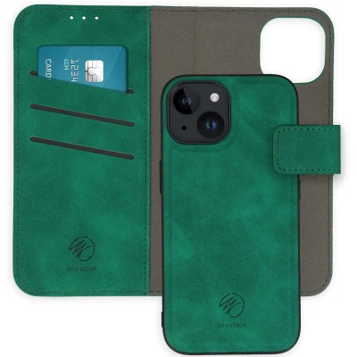 Afbeelding van iMoshion Hoesje Geschikt voor iPhone 15 Met Pasjeshouder Uitneembare 2 in 1 Luxe Bookcase Donkergroen