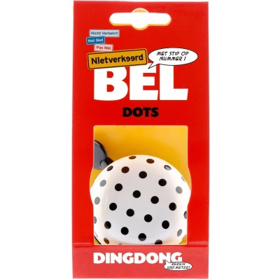 Afbeelding van Fietsbel Ding Dong NietVerkeerd Dots ø60 mm wit met zwarte stippen