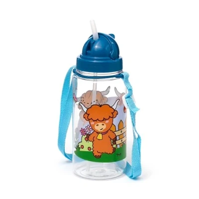 Afbeelding van Drinkfles/Waterfles Kind Highland Cow Schotse Hooglander Adoramals Flip Straw Ecozen 450ml