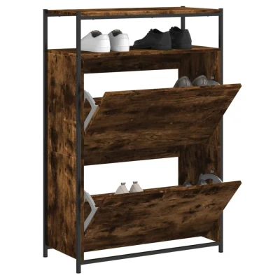 Afbeelding van Schoenenkast 75x34x112 cm bewerkt hout gerookt eikenkleurig