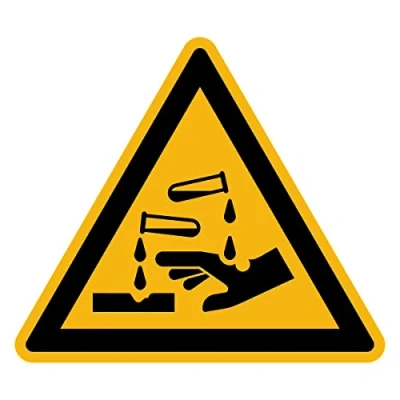 Image de Autocollant Danger Warning Avertissement NF ISO7010 Sticker Adhésif Signalétique Triangulaire Laminé Plastifié Résistant à l&#039;eau et aux UV Substances Corrosives 20x20 cm