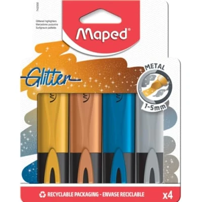 Afbeelding van Maped Fluo&#039;Peps Glitter Metal tekstmarkers 4 stuks