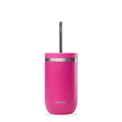 Afbeelding van QWETCH Cold Cup Thermosfles 470 ml magenta 24 uur ijs en 12 koud gerecycled roestvrij staal, spatwaterdicht ideaal voor verse dranken, Bubble Tea ijskoffie