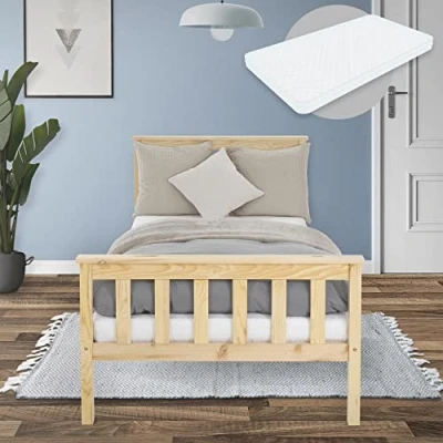 Afbeelding van Ledikant met lattenbodem 90x200 cm naturel grenen hout ML Design
