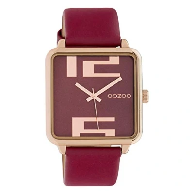 Afbeelding van OOZOO Timepieces Rosé goudkleurige horloge met bordeaux rode leren band C9851