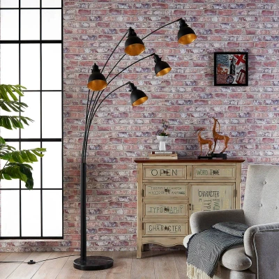 Afbeelding van Lindby vloerlamp Lira, 5 lamps, hoogte 205 cm, zwart, goud