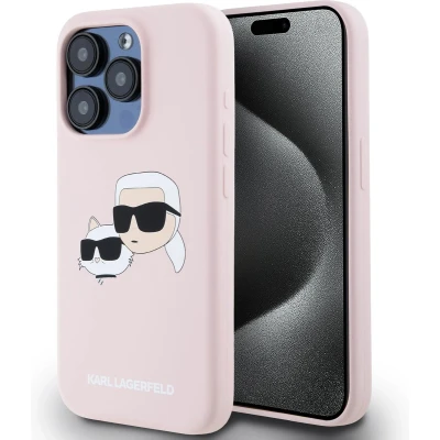 Afbeelding van Karl Lagerfeld iPhone 15 Pro Backcover hoesje Magsafe double heads print Roze
