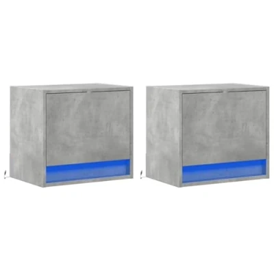 Image de vidaXL Tables de chevet murales avec lumières LED 2 pcs gris béton852068