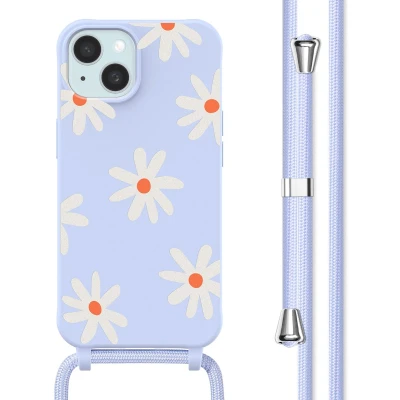 Afbeelding van imoshion hoesje Geschikt voor iPhone 15 met koord Siliconen design Meerkleurig / Lila Flower Distance