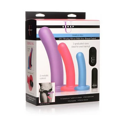 Afbeelding van XR Brands Triple Peg Vibrating Silicone Dildo Set with Remote Control