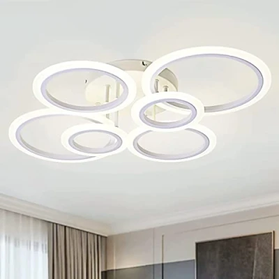 Afbeelding van Moderne led plafondlamp met afstandsbediening, dimbaar, 6 ringen, 72 W, 6400 lm, voor woonkamer, slaapkamer, keuken, plafond in de eetkamer, wit, 3000 6500 K