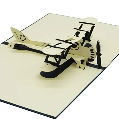 Afbeelding van Smiling Art 3D pop upkaarten, wenskaarten, wenskaarten met envelop en beschermhoes, handgemaakt, cadeaubon kaart, uitnodigingskaart verjaardagskaart vliegtuig