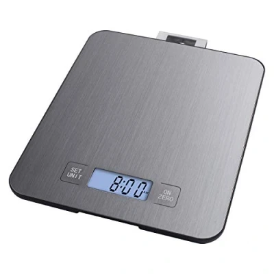 Afbeelding van Emos Keukenweegschaal van roestvrij staal met wandophanging, verlicht lcd display, tarrafunctie, voedselschaal, nauwkeurigheid tot 1 g, draagvermogen 15 kg