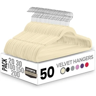 Afbeelding van Utopia Home kleerhangers van premium fluweel, antislip en duurzame met 360 draaibare haak voor volwassenen, robuuste (ivoor, 50 stuks)