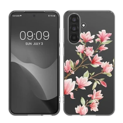 Afbeelding van kwmobile telefoonhoesje geschikt voor Samsung Galaxy A56 5G Hoesje smartphone in poederroze / wit transparant Magnolia design