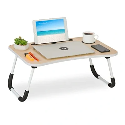 Afbeelding van Relaxdays laptoptafel met tablethouder bedtafel schoottafel bank laptopstandaard
