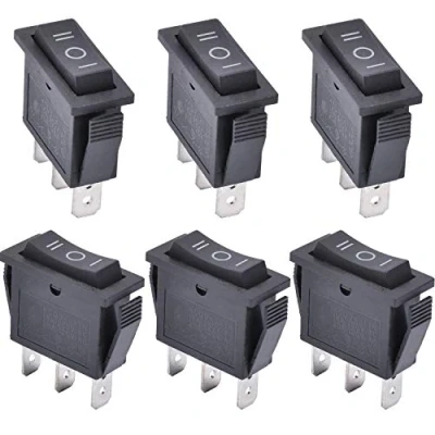Afbeelding van APIELE KCD3 103 Set van 6 3 standen ON OFF tuimelschakelaar met SPDT polig, 250 V 16 A, voor huizen, industrie, doe het zelf (aan/uit), zwart