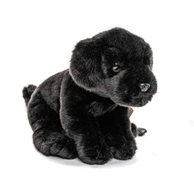 Afbeelding van Uni Toys Labrador puppy (zwart) met riem 23 cm (hoogte) pluche hond, huisdier pluche, knuffeldier